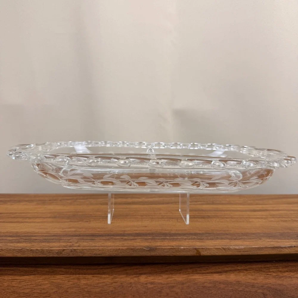 Vintage Heisey Glass Moonglo Lariat Divided Relish Dish Clear Etched 3 Part Tray